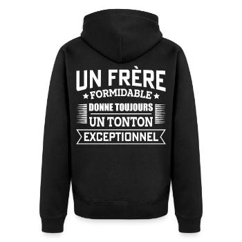 Brother Formidable Gives an Exceptional Uncle - Unisex Premium Organic Zip Hoodie - black - Back - Nico (187cm)