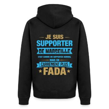 Supporter De Marseille En Carrément Plus Fada - Unisex Premium Organic Zip Hoodie - black - Back - Nico (187cm)