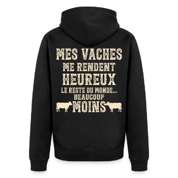 My cows make me happy Humour breeder - Unisex Premium Organic Zip Hoodie - black - Back - Nico (187cm)