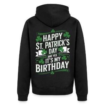 StPatrick Geburtstag – Happy Birthday - Unisex Premium Bio Zip Hoodie - Schwarz - Hinten - Nico (187cm)