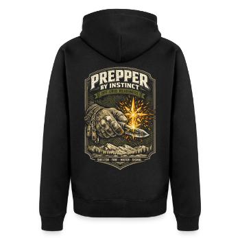 Prepper Survivalist Shelter Fire Water - Unisex Premium Organic Zip Hoodie - black - Back - Nico (187cm)
