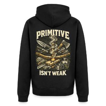 Prepper Survivalists - Unisex Premium Organic Zip Hoodie - black - Back - Nico (187cm)
