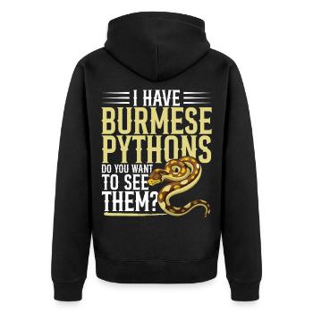 Burmesische Python HDE Schlangen-Stofftier-Reptil - Unisex Premium Bio Zip Hoodie - Schwarz - Hinten - Nico (187cm)
