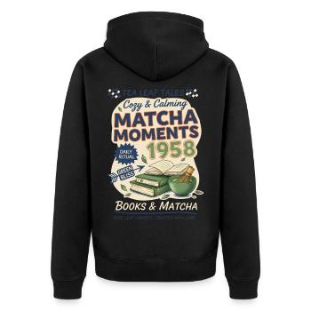 Cozy Calming Matcha Moments 1958 Books And Matcha - Unisex Premium Organic Zip Hoodie - black - Back - Nico (187cm)