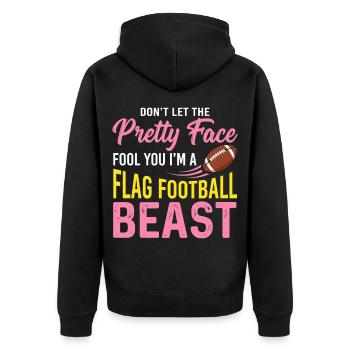 Flag Football Beast - Funny Pretty Face Quote - Unisex Premium Organic Zip Hoodie - black - Back - Nico (187cm)