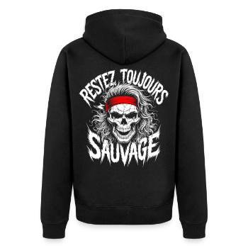 Stay Wild Skull - Unisex Premium Bio Zip Hoodie - Schwarz - Hinten - Nico (187cm)