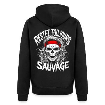 Bleib wild Immer Schädel - Unisex Premium Bio Zip Hoodie - Schwarz - Hinten - Nico (187cm)