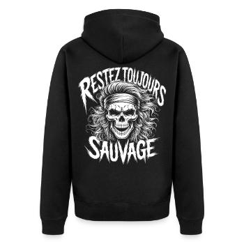 Bleib wild Immer Schädel - Unisex Premium Bio Zip Hoodie - Schwarz - Hinten - Nico (187cm)
