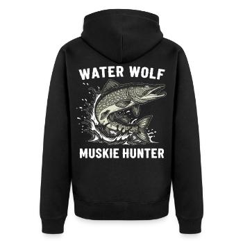 Fishing River Wolffish Aquatic Muskie - Unisex Premium Organic Zip Hoodie - black - Back - Nico (187cm)