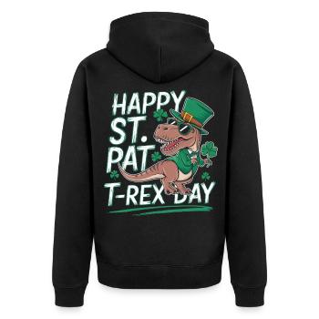 St Patricks T-Rex Hut - Unisex Premium Bio Zip Hoodie - Schwarz - Hinten - Nico (187cm)