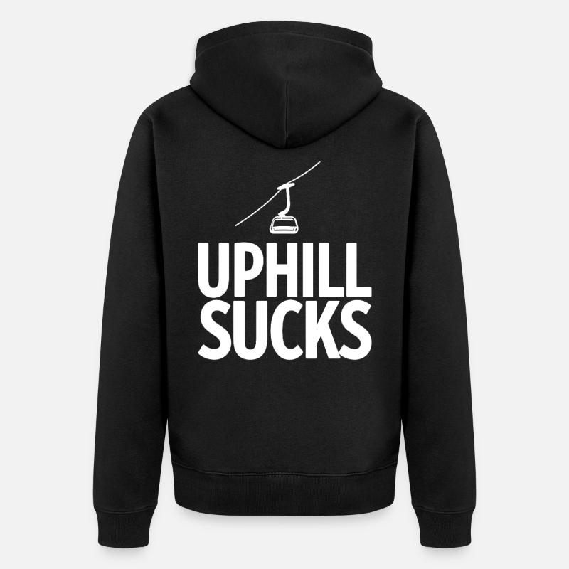 Uphill Sucks Sessellift Wintersport Statement - Unisex Premium Bio Zip Hoodie - Schwarz