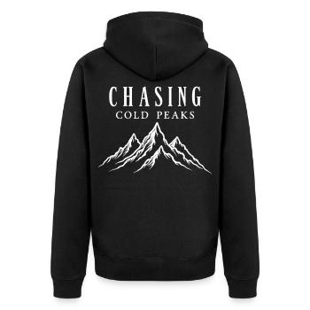Chasing Cold Peaks Mountains Hiking Outdoor - Unisex Premium Organic Zip Hoodie - black - Back - Nico (187cm)