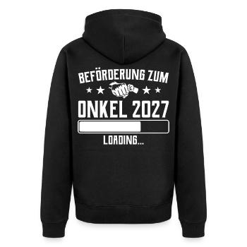 Onkel 2027 Beförderung Schwangerschaft Geschenk - Unisex Premium Bio Zip Hoodie - Schwarz - Hinten - Nico (187cm)