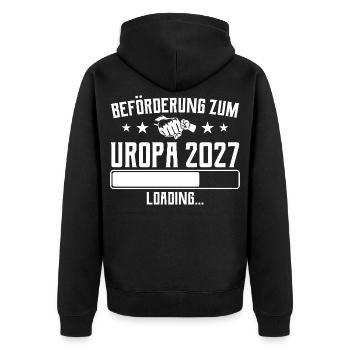 Werdender Uropa 2027 Beförderung Loading - Unisex Premium Bio Zip Hoodie - Schwarz - Hinten - Nico (187cm)
