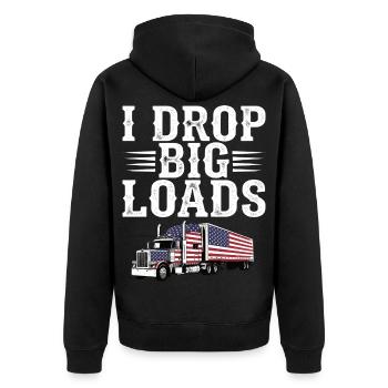 Trucker Patriotic US Semi Truck Driver - Unisex Premium Organic Zip Hoodie - black - Back - Nico (187cm)