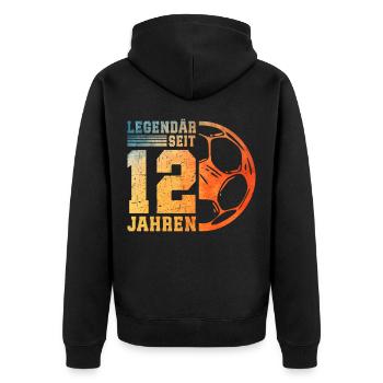 12e anniversaire 12 ans Football des enfants - Veste à capuche bio Premium Unisexe - noir - Dos - Nico (187cm)