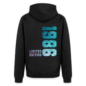 1986 Limited Edition zum 40-jährigen Jubiläum - Unisex Premium Bio Zip Hoodie - Schwarz - Hinten - Nico (187cm)