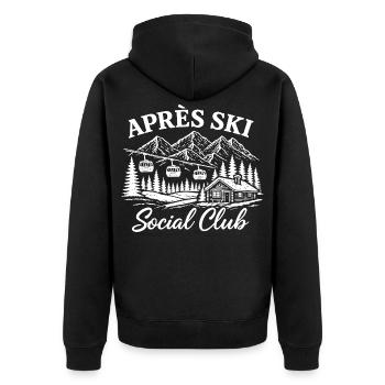 Après Ski Social Club Vintage Retro Alpen Skihütte - Unisex Premium Bio Zip Hoodie - Schwarz - Hinten - Nico (187cm)