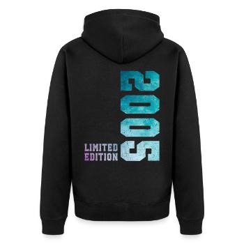 2005 Limited Edition 21 Jahre Jubiläum - Unisex Premium Bio Zip Hoodie - Schwarz - Hinten - Nico (187cm)