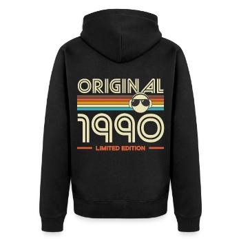 Original 1990 Edition Vintage Stripes - Unisex Premium Organic Zip Hoodie - black - Back - Nico (187cm)