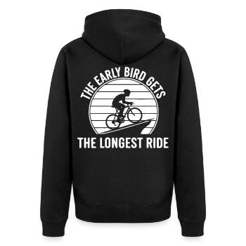 Early Riser Road Cyclists - Unisex Premium Organic Zip Hoodie - black - Back - Nico (187cm)