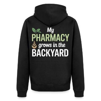 Certified Clinical Organic Pharmacology Apparel  - Unisex Premium Organic Zip Hoodie - black - Back - Nico (187cm)
