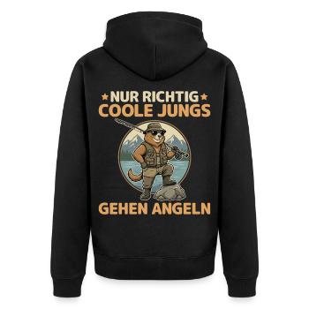 Groundhog Angler Really Cool Guys Go Fishing - Unisex Premium Organic Zip Hoodie - black - Back - Nico (187cm)