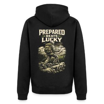 Prepper Survivalist Prepared Beats Lucky - Unisex Premium Organic Zip Hoodie - black - Back - Nico (187cm)