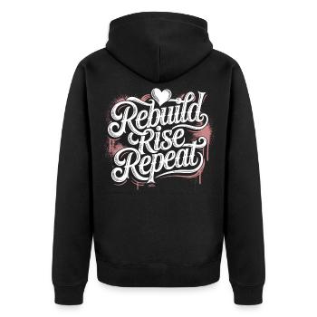 Durchhalten Motivation T-Shirt – Kraft & Fokus - Unisex Premium Bio Zip Hoodie - Schwarz - Hinten - Nico (187cm)