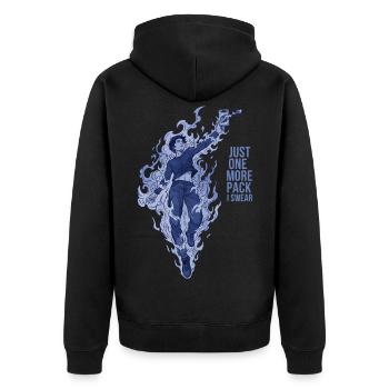Nur noch ein Pack, ich schwöre, Sammelkartensammler - Unisex Premium Bio Zip Hoodie - Schwarz - Hinten - Nico (187cm)