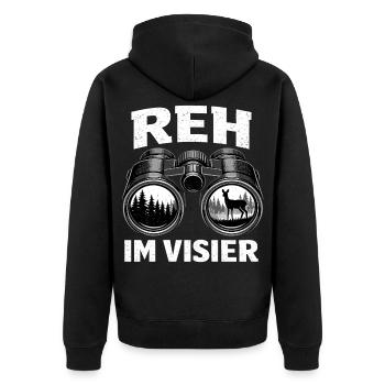 Jäger Reh Visier Jagd Geschenk - Unisex Premium Bio Zip Hoodie - Schwarz - Hinten - Nico (187cm)