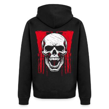 Rotes Grunge Schädel Motiv - Unisex Premium Bio Zip Hoodie - Schwarz - Hinten - Nico (187cm)