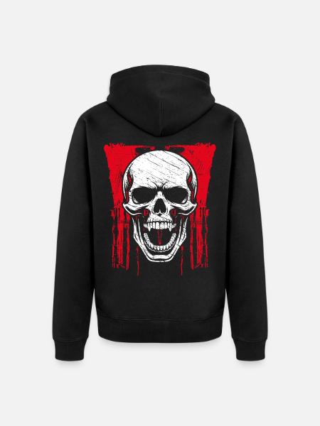 Rotes Grunge Schädel Motiv - Unisex Premium Bio Zip Hoodie - Schwarz