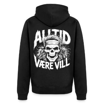 Bleib wild, Schädel - Unisex Premium Bio Zip Hoodie - Schwarz - Hinten - Nico (187cm)