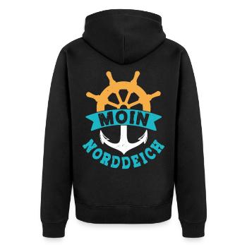 North Sea Holiday MOIN NORDDEICH Funny - Unisex Premium Organic Zip Hoodie - black - Back - Nico (187cm)