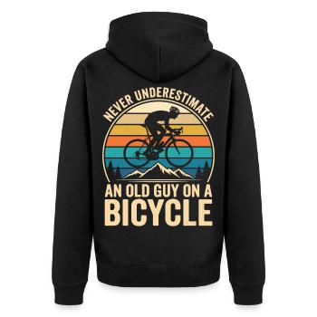 Never Underestimate An Old Guy On A Bicycle - Unisex Premium Bio Zip Hoodie - Schwarz - Hinten - Nico (187cm)