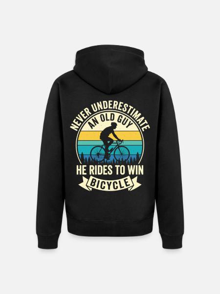 Never Underestimate Old Guy Bicycle Motif - Unisex Premium Organic Zip Hoodie - black