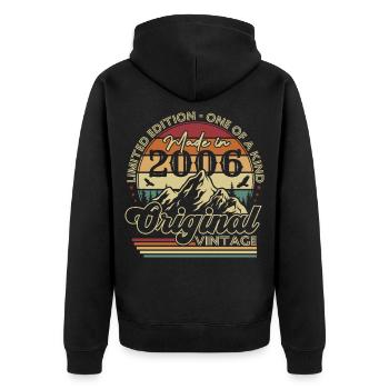 Original 2006 Vintage Vintage Birthday Gift - Unisex Premium Organic Zip Hoodie - black - Back - Nico (187cm)