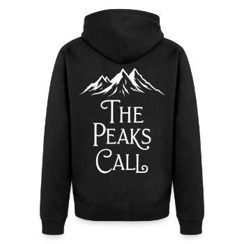 The Peaks Call Berge Wandern Natur Abenteuer - Unisex Premium Bio Zip Hoodie - Schwarz - Hinten - Nico (187cm)