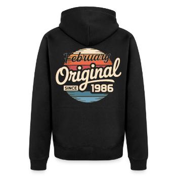 Février 1986 Cadeau d’anniversaire Février 1986 - Veste à capuche bio Premium Unisexe - noir - Dos - Nico (187cm)