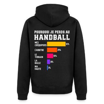 Pourquoi Je Perds Au handball  - Veste à capuche bio Premium Unisexe - noir - Dos - Nico (187cm)