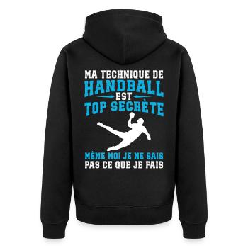 Handball - Unisex Premium Bio Zip Hoodie - Schwarz - Hinten - Nico (187cm)