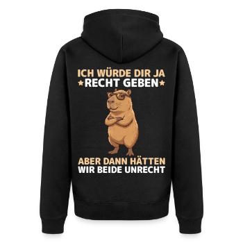 Capybara Spruch: Dann hätten wir beide Unrecht - Unisex Premium Bio Zip Hoodie - Schwarz - Hinten - Nico (187cm)