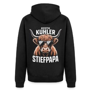 Richtig Kühler Ssteppapa - Lustiger Kuh Wortwitz - Unisex Premium Organic Zip Hoodie - black - Back - Nico (187cm)
