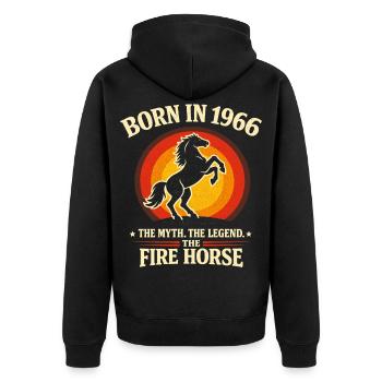 Legend 1966 Fire Horse Myth Retro - Unisex Premium Organic Zip Hoodie - black - Back - Nico (187cm)