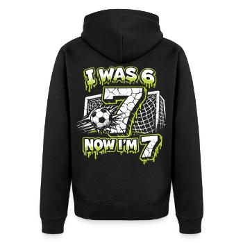 67 Cadeau d’anniversaire de Six Sept Football Boy - Veste à capuche bio Premium Unisexe - noir - Dos - Nico (187cm)