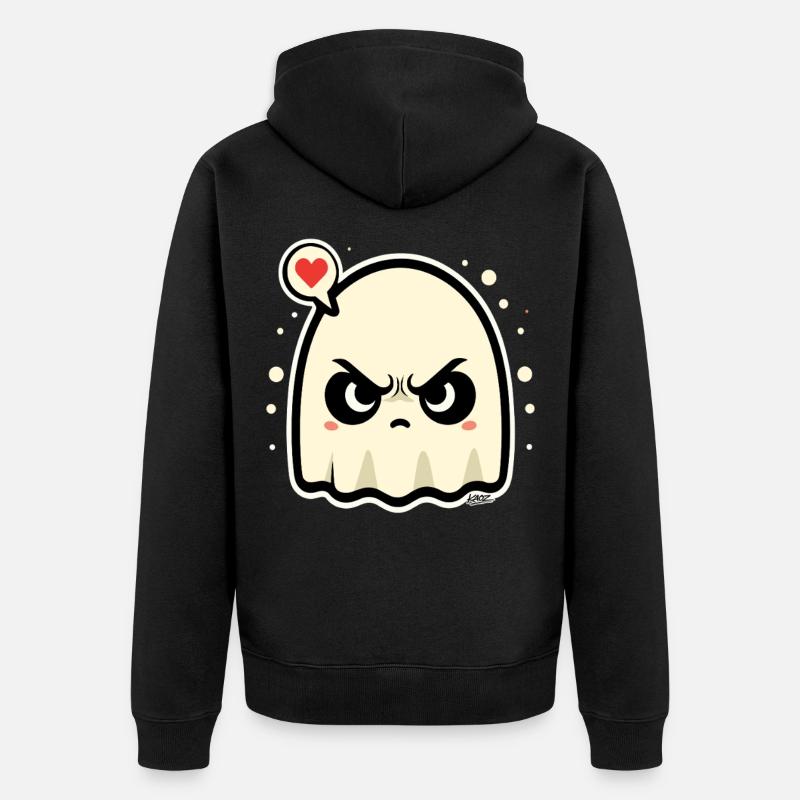 Wütender Geist mit Herz Sprechblase - Unisex Premium Bio Zip Hoodie - Schwarz
