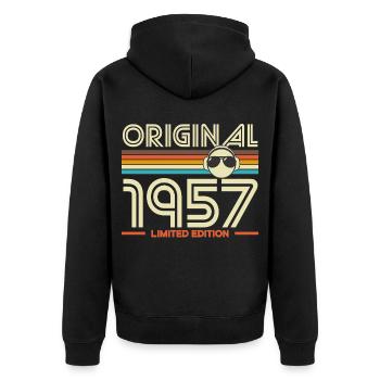 Originale limitierte Ausgabe von 1957 - Unisex Premium Bio Zip Hoodie - Schwarz - Hinten - Nico (187cm)