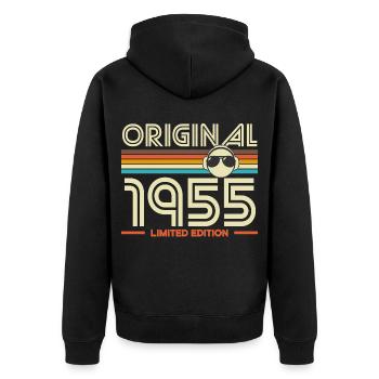 Originale Retro-Edition von 1955 - Unisex Premium Bio Zip Hoodie - Schwarz - Hinten - Nico (187cm)