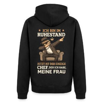 Rente Spruch Rentner 2026 - Unisex Premium Bio Zip Hoodie - Schwarz - Hinten - Nico (187cm)